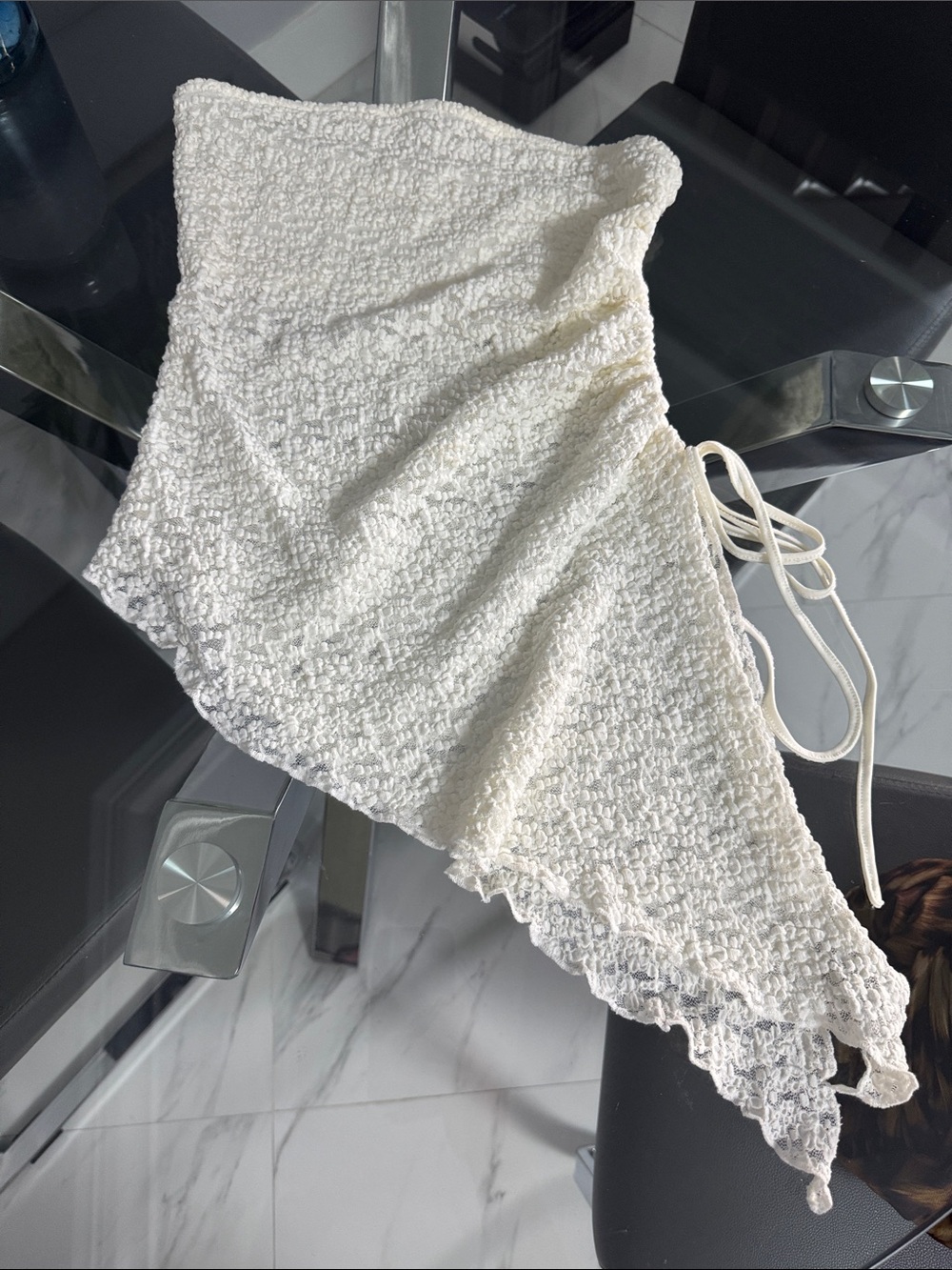 Women's Cream Textured Drawstring strapless Top